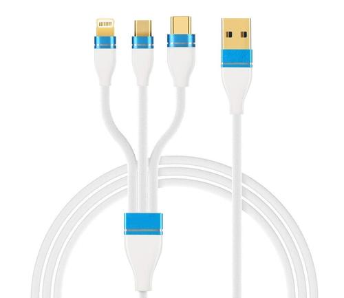 3 in 1 Nylon Braided 3.0A Data Cable for Charging Micro USB, iOS & Type C Mobile Phones (1 M, White) ( 3 Feet ) 1 Year Warranty with Adapter
