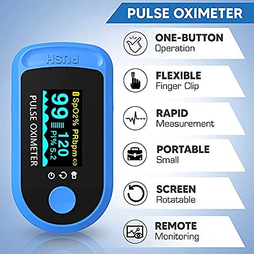 Pulse Oximeter Digital Fingertip SpO2 Blood Oxygen Saturation Monitor with Plethysmograph & PI Four Directional OLED Display