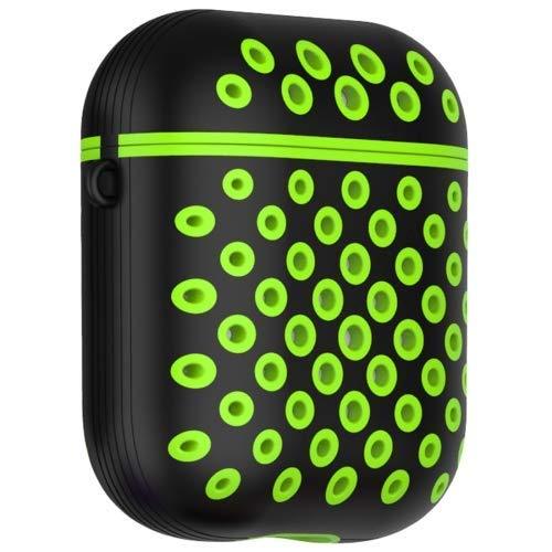 Silicone Dotted Protective Case for Airpods 1 and 2 (Black-Green)