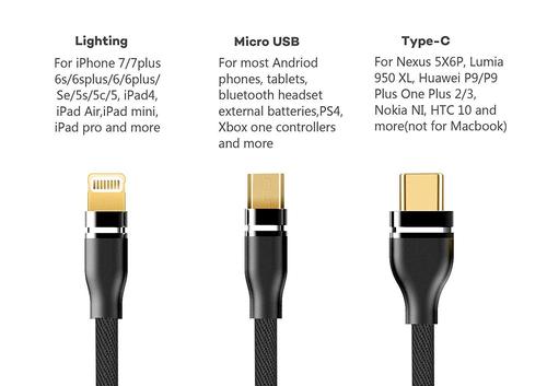 3 in 1 Nylon Braided 3.0A Data Cable for Charging Micro USB, iOS & Type C Mobile Phones (1 M, Black) ( 3 Feet ) 1 Year Warranty with Adapter