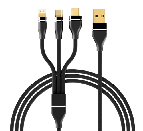 3 in 1 Nylon Braided 3.0A Data Cable for Charging Micro USB, iOS & Type C Mobile Phones (1 M, Black) ( 3 Feet ) 1 Year Warranty