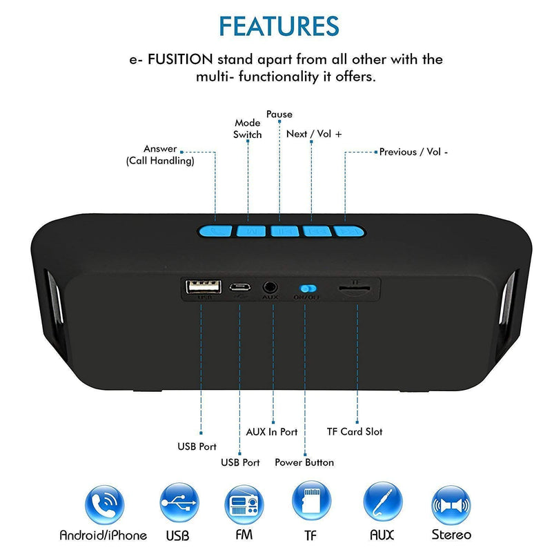 Wireless Bluetooth Speaker SR-525 A2DP Stereo with 6 Hour Playback Time and TF/USB/AUX Audio Port (Blue)