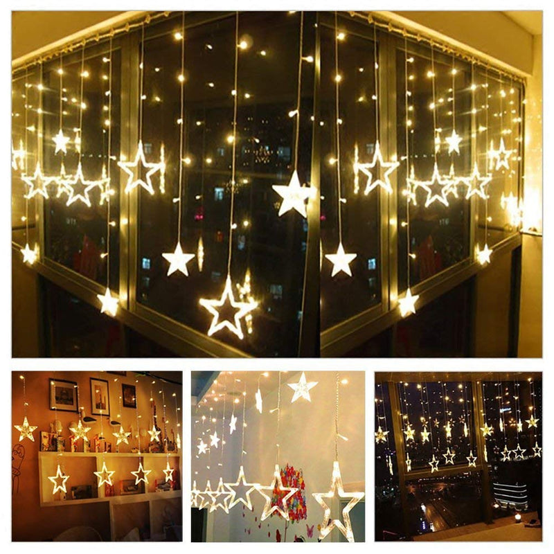 12 Stars LED Curtain String Lights, Window Curtain Lights with 8 Flashing Modes Decoration for Diwali, Christmas, Wedding, Party, Home, Patio Lawn