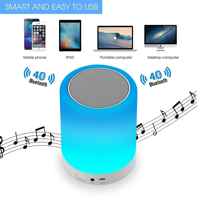 Universal Wireless Night Light LED Touch Lamp Bluetooth Speaker with Smart Colour Changing Touch Control, USB Rechargeable